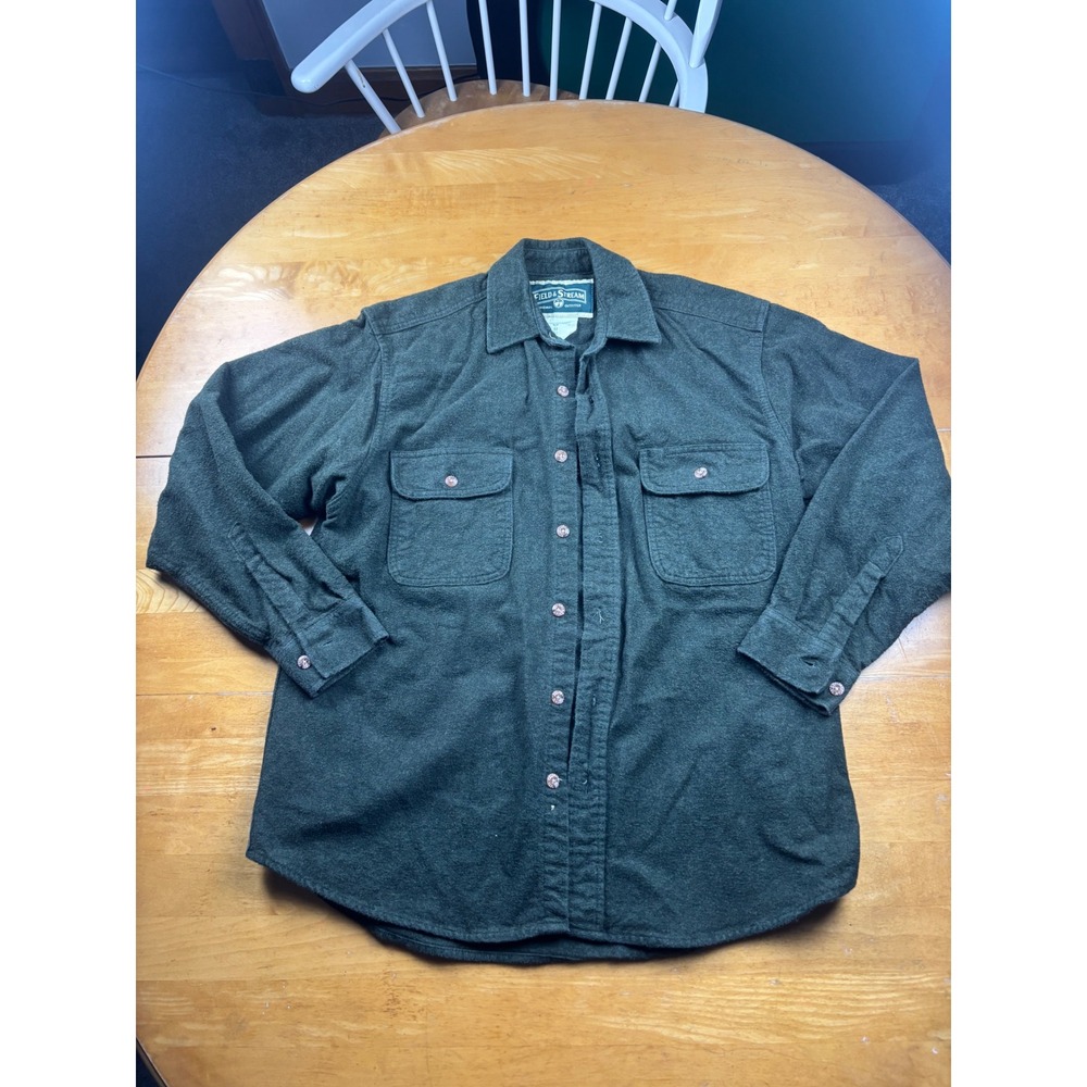 Field & Stream Mens Forest Green Cotton Flannel Button Down Shirt Medium